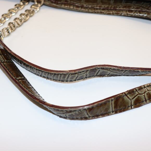 Kate Spade Croc Embossed Patent Leather Chain Shoulder Tote Bag Olive Green - Picture 5 of 6